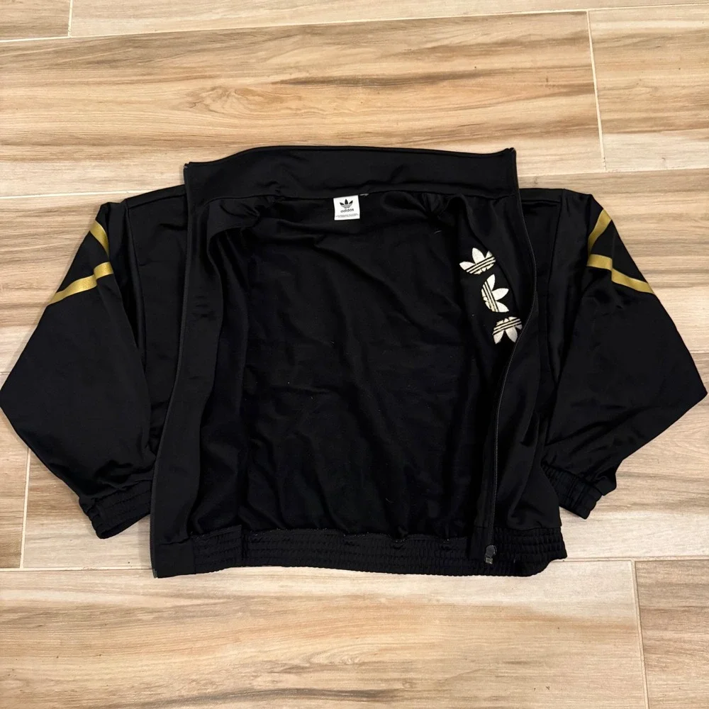Adidas Originals Black Gold Large Logo Cropped Track Jacket Women's Large FS7220 - Picture 4 of 7